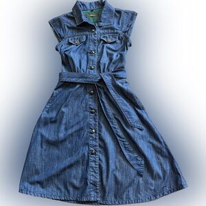 Deener Denim Cowgirl Belted Button Up Jean Dress Women’s Size 2 Fit-and-flare